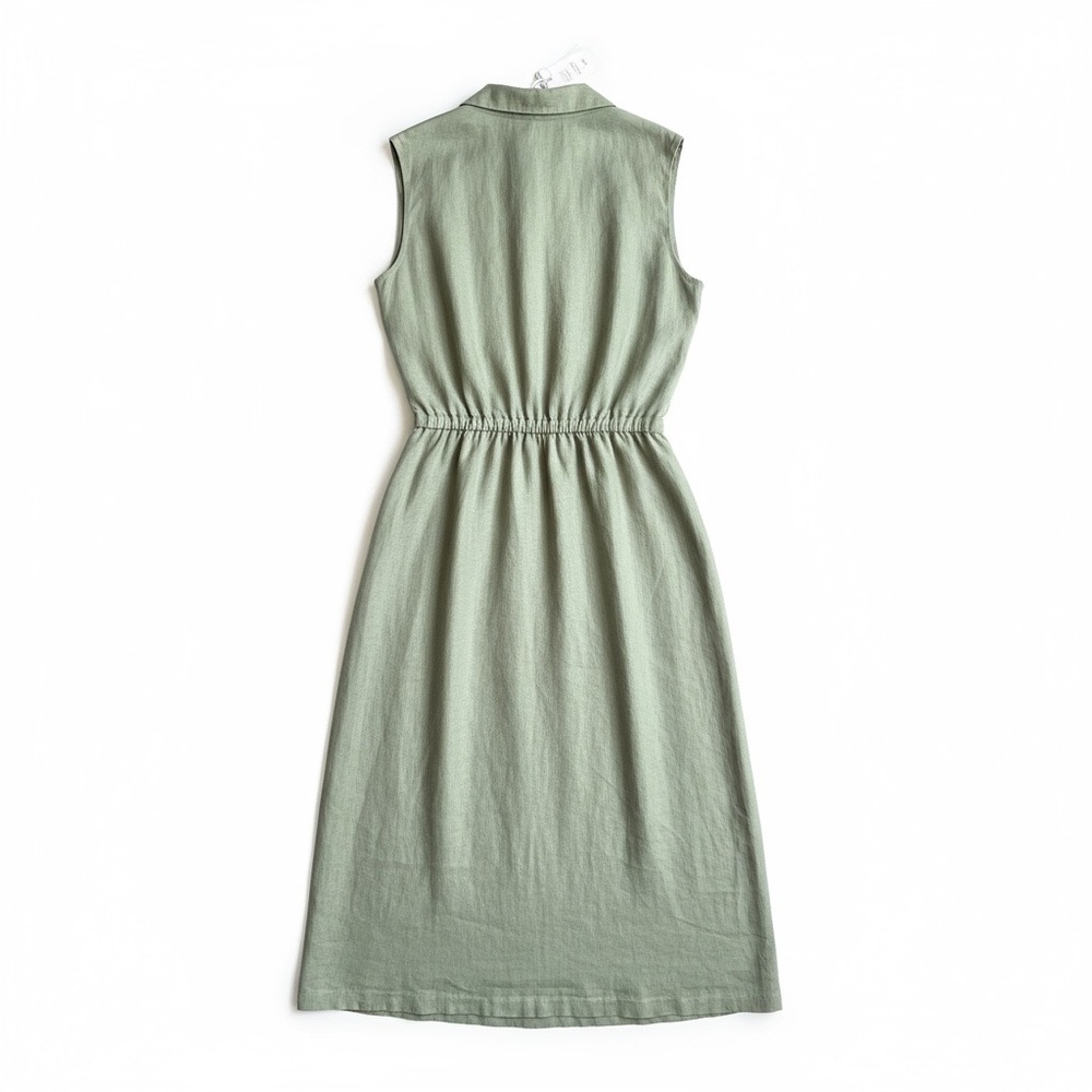 Magaschoni Sleeveless Olive Green Linen Maxi Dress - image 8